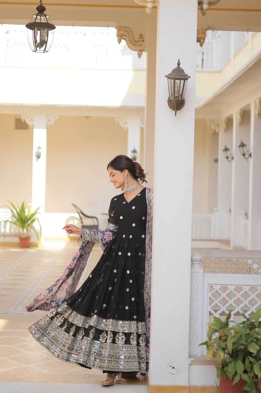 FAUX GEORGETTE EMBROIDERY ANARKALI LONG GOWN - MYLUXURY LANE ENTERPRISE